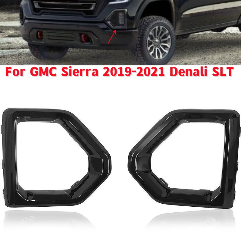 1Pair Car Front Fog Light Outer Bezel Cover Black Set Fit for GMC Sierra 2019-2021 Denali SLT