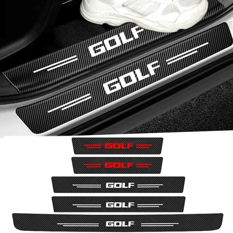 Carbon Fiber Car Doorsill Stickers Protect Film for VW GOLF Logo Threshold Bumper Strips Scuff Plate Decals Accessories