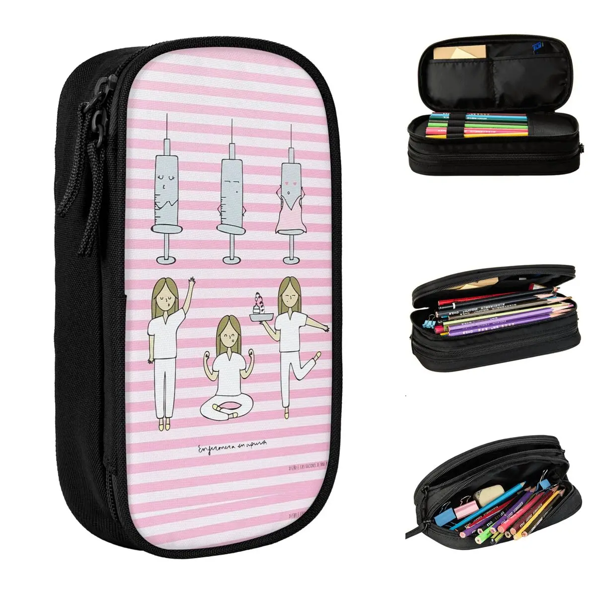 Funny Nurse Pencil Case Double Layer Large-capacity Kids Enfermera En Apuros Pencilcase Amazing Gift