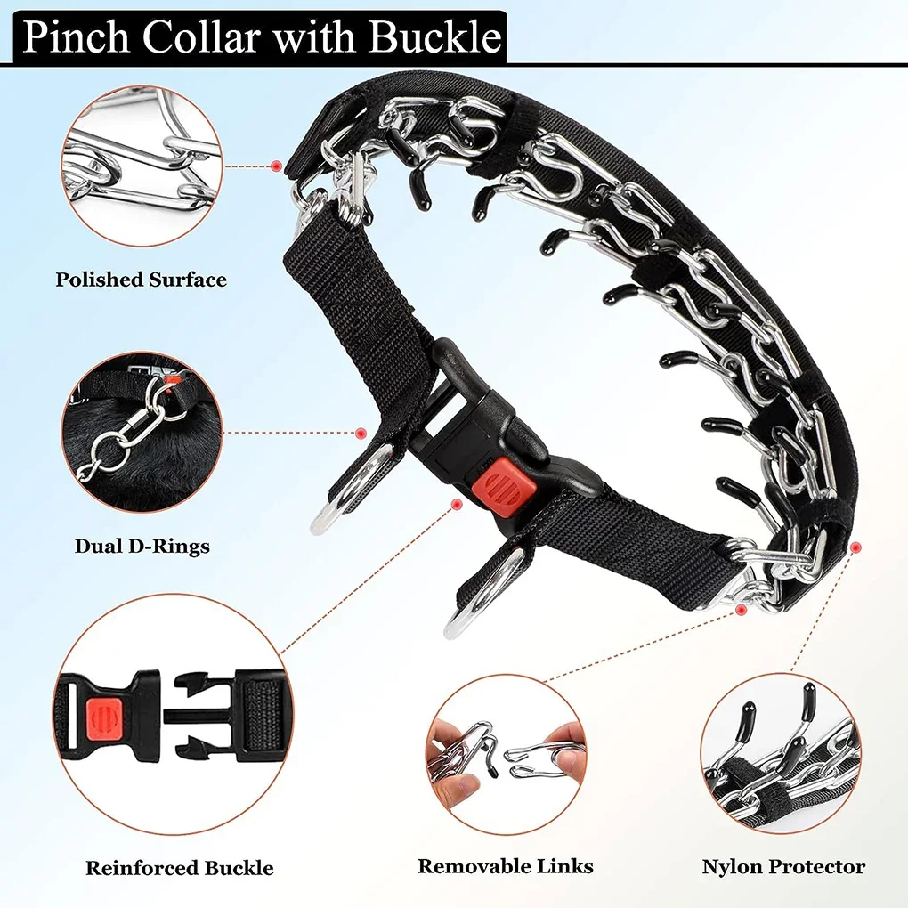 Choke Collar for Dogs, Reflective Covered Dog Spike Pinch Collar, Adjustable Dog Training Collar Buckle for Small Large Dogs - view 2
