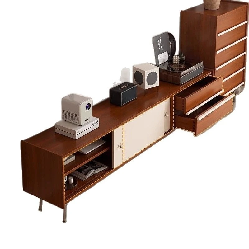 

coffee table combination small apartment simple color-blocking storage cabinet full solid wood living room home TV cabinet