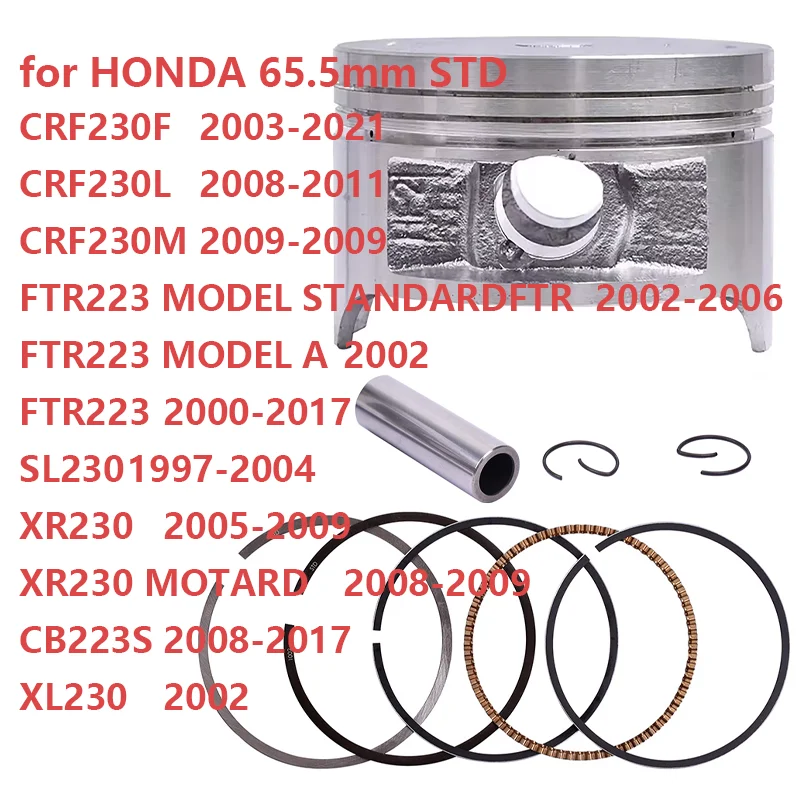 

65.5mm Rings Set Piston for HONDA CRF230F 2003-2021 CRF230L 2008-2011 CRF230M 2009 FTR223 2000-2017 SL230 1997-2004 XR230