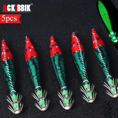 Ackibbik 5 pièces 10 cm/6g calmar Jig crochet lumineux calmar leurre eau salée crevette appât pour poulpe seiche fournitures de pêche