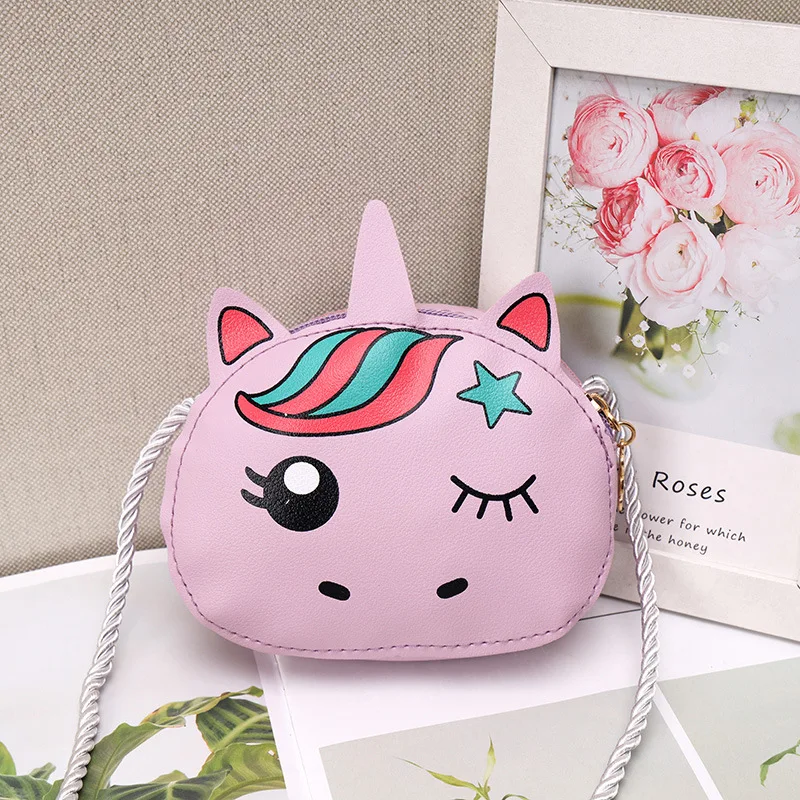 Cute Unicorn Children\'s Small Crossbody Bag Lovely Baby Girl Mini Coin Purse Handbag PU Leather Kids Change Wallet Shoulder Bags