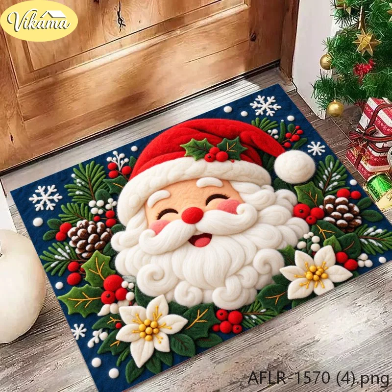 3D Visual Santa Claus Doormat, Soft Non Slip Entryway Mat, Festive Christmas Decorative Rug for Front Door, Home Decor