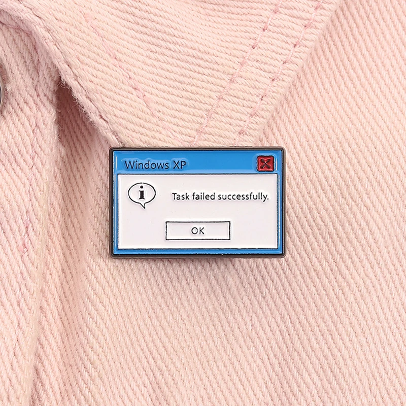 Windows XP Task Failed Successfully Enamel Pin Computer Error Message Programmer Brooch Lapel Badge Jewelry Gift For Friends