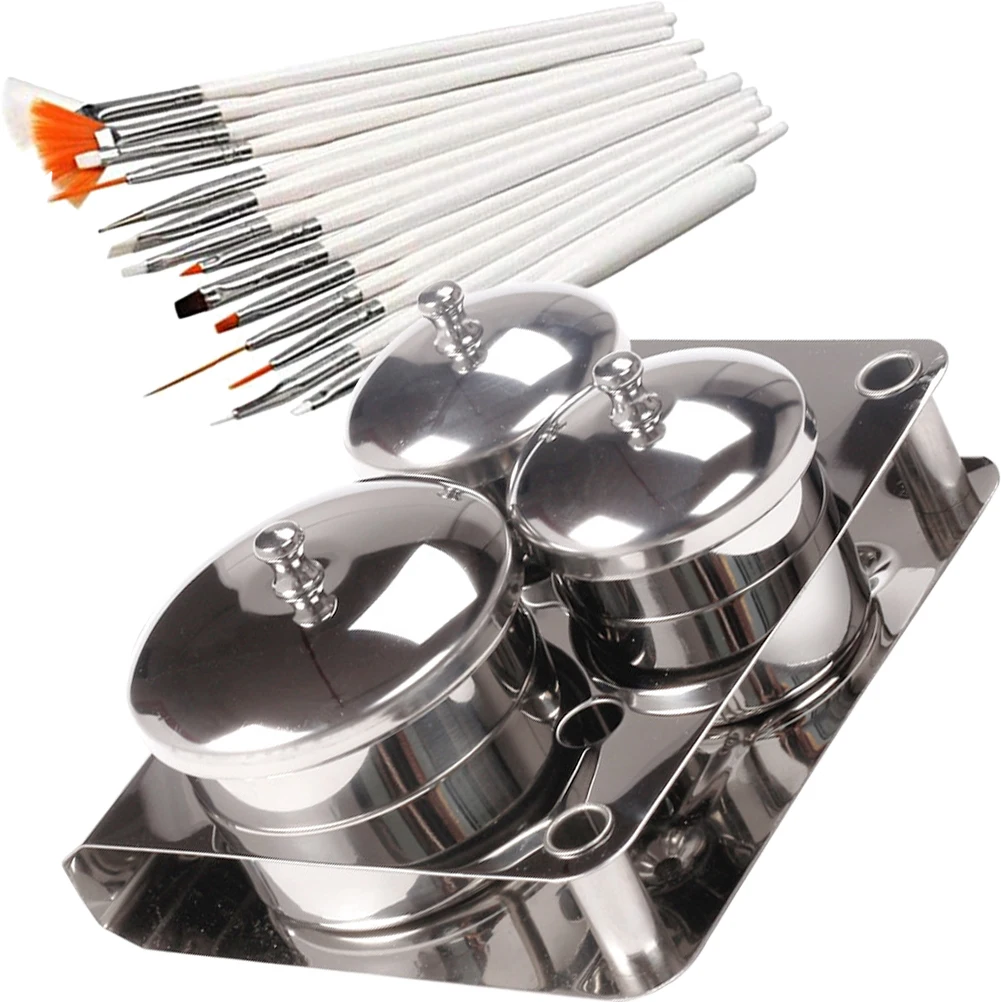 

Nail Kits Brush Set Stainless Steel Manicure Holders Powder Bowl Skin Care Tools Nail Salon Cup Accessories Lightweight