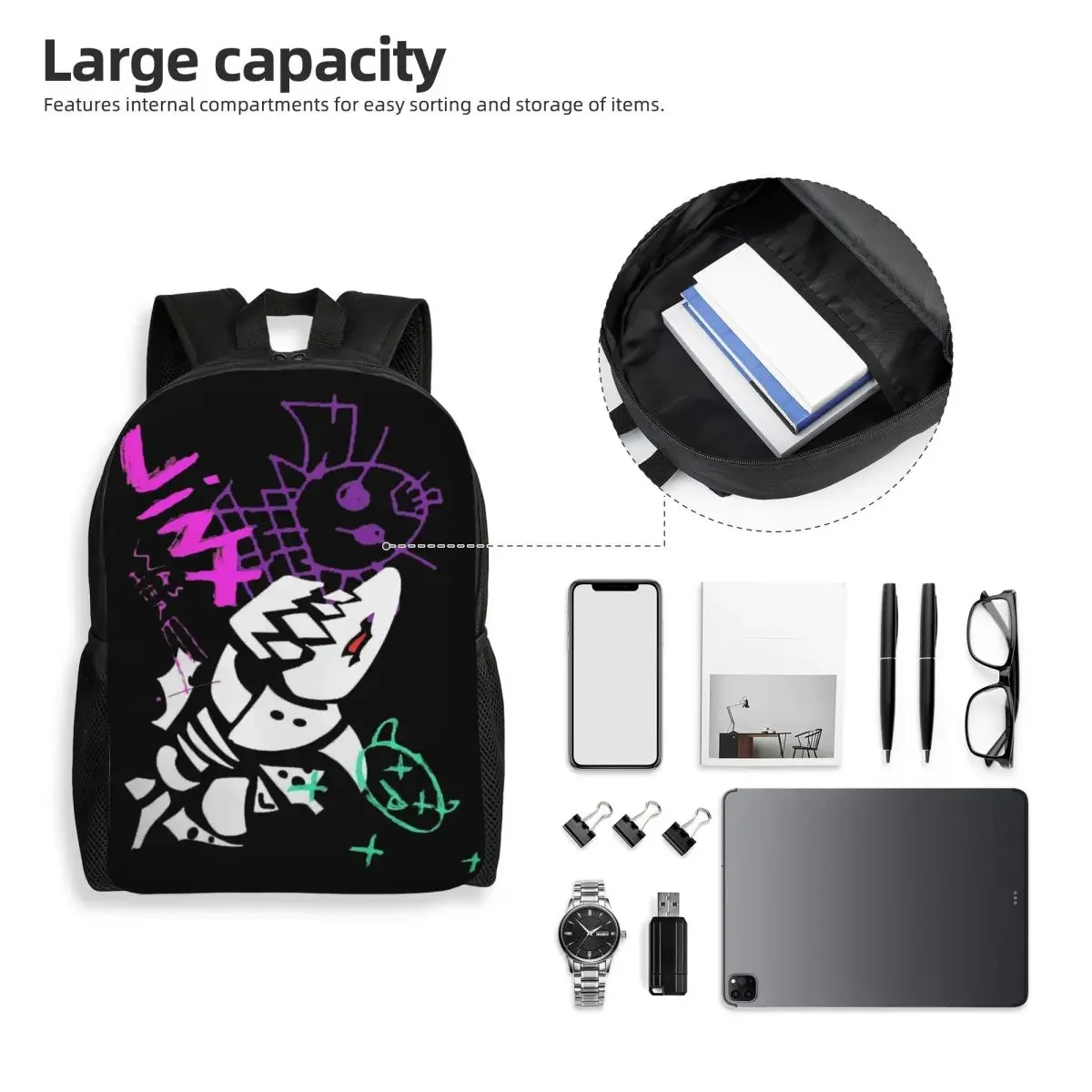 Custom League Battle Game Legends Arcane Jinx Monkey Backpacks College School Student Bookbag Fits 15 Inch Laptop Bags