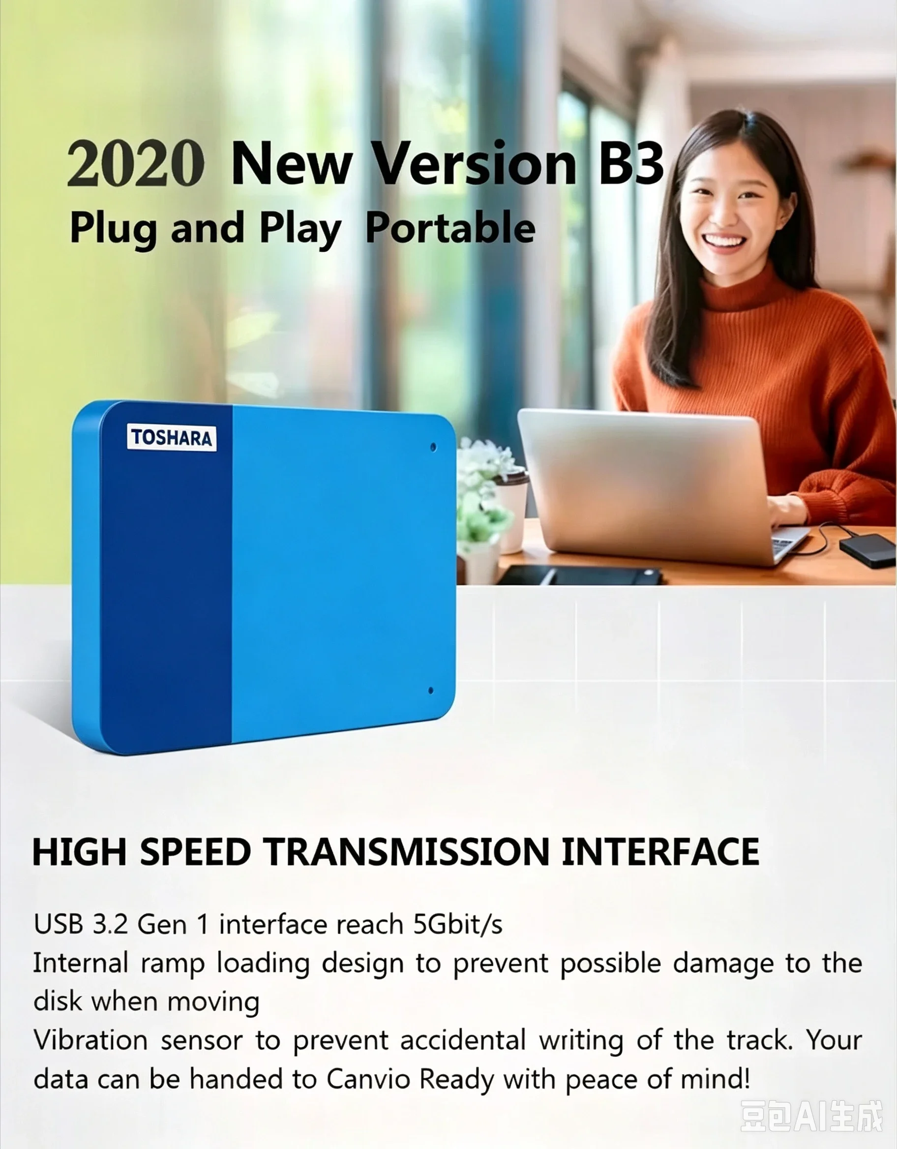 High Speed Portable B3 Series External Hard Disk with Multi-color Selection, Storage Drive for PC Mac Android Phone File Backup