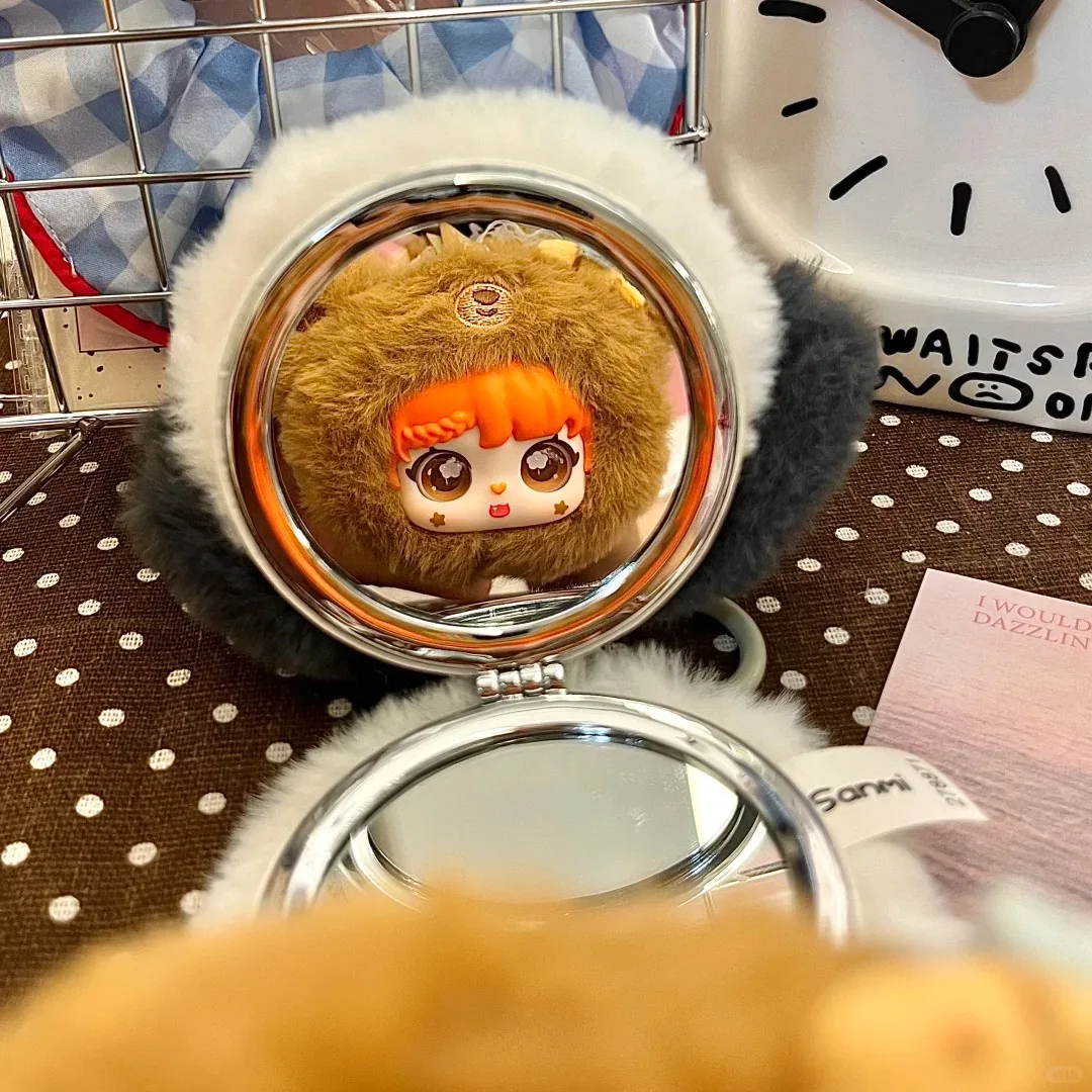 정품 산미 애니멀 시리즈 메이크업 미러 플러시 블라인드 박스 트렌디 장난감 생일 서프라이즈 선물 야외 휴대용 가방 펜던트 장식