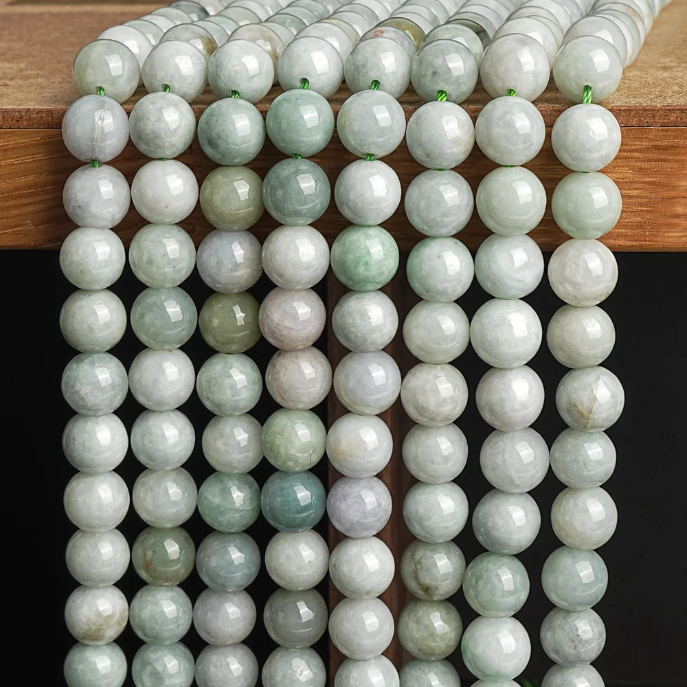 Genuine Natural 4/6/8/10MM Gray Green Myanmar Jade Beads Grade AAA Gemstone Full Strand Round Loose Beads 15\