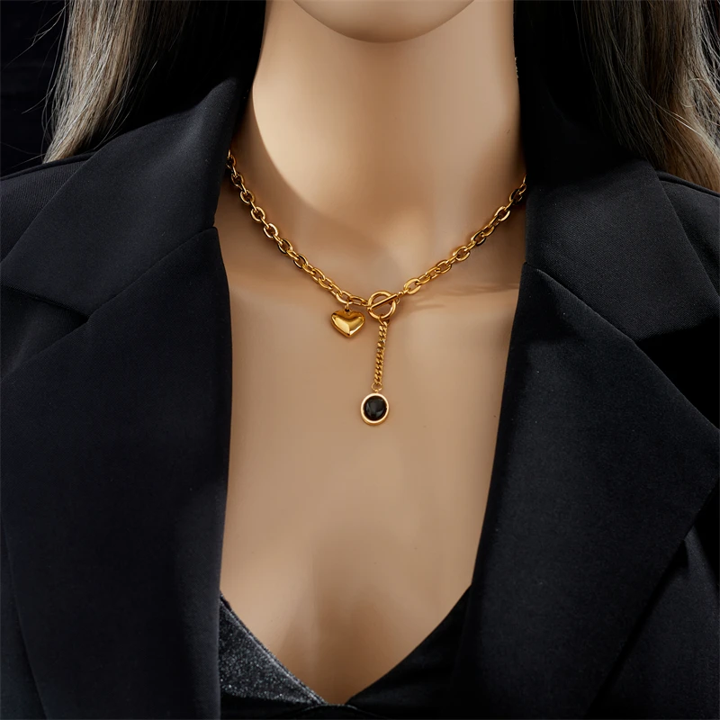 DIEYURO 316L Naszyjnik ze stali nierdzewnej z czarnym kamieniem dla kobiet Nowy trend Biżuteria dla dziewcząt OT-Buckle Chain Biżuteria Świąteczne prezenty — zdjęcie 6