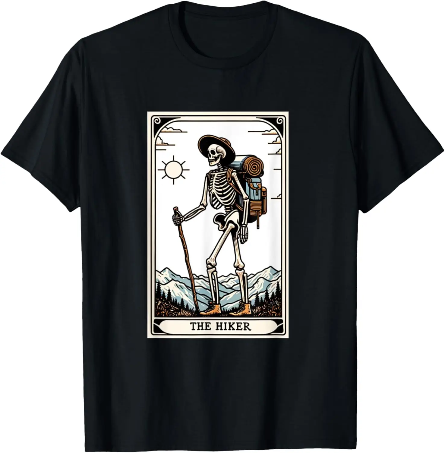 The Hiker Skeleton Tarot Card T-Shirt