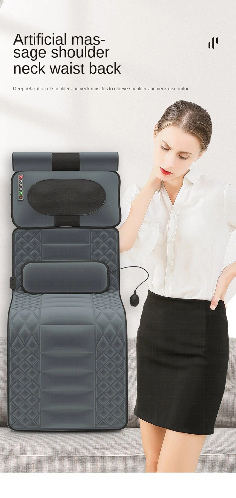 Cushion chair for neck and lumbar massage air-cushioned heated back kneading shiatsu car seat massage cushion
