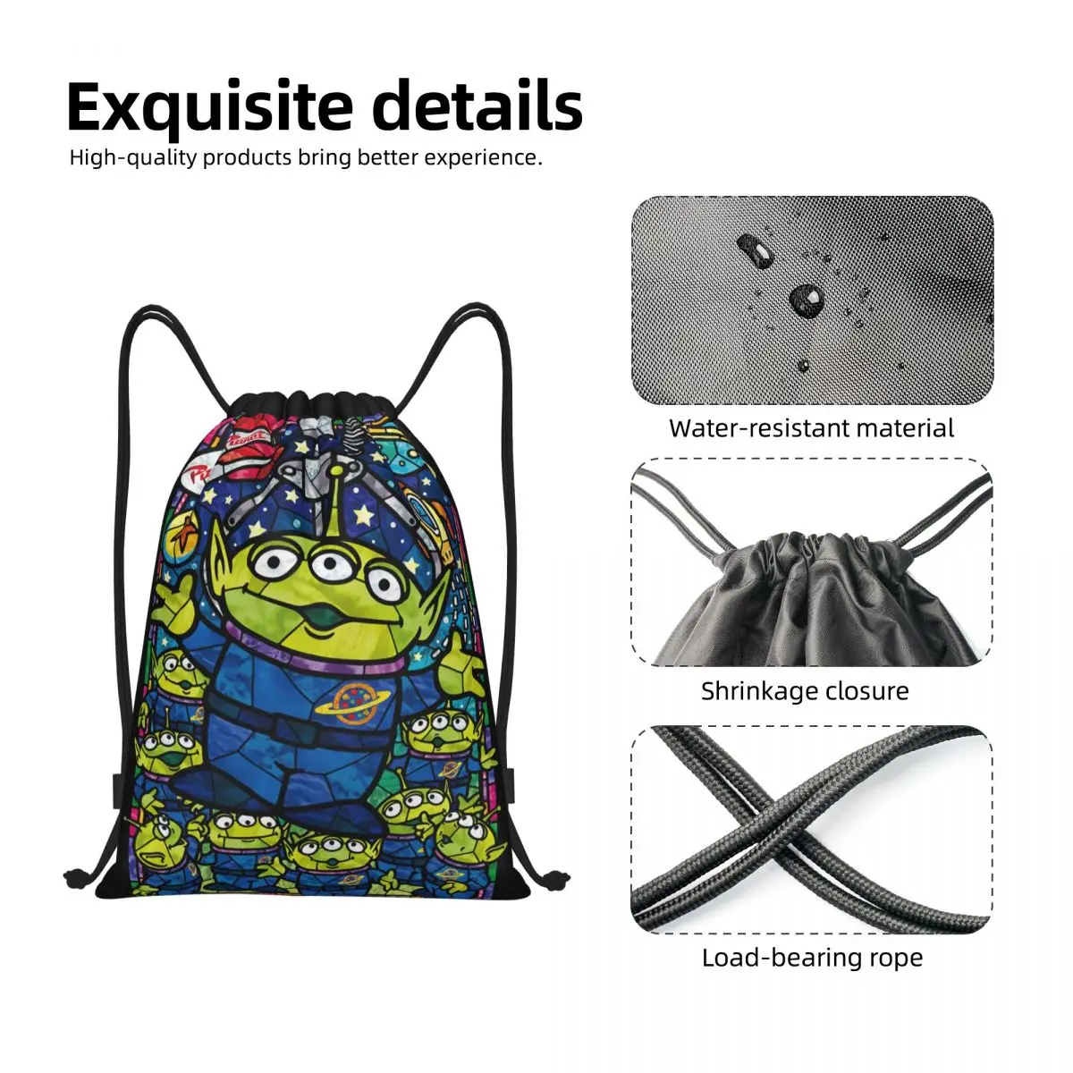 Custom Toy Story Drawstring Mochila, Aliens leves, verdes, manga, ginásio, esportes, sacos para compras, homens e mulheres