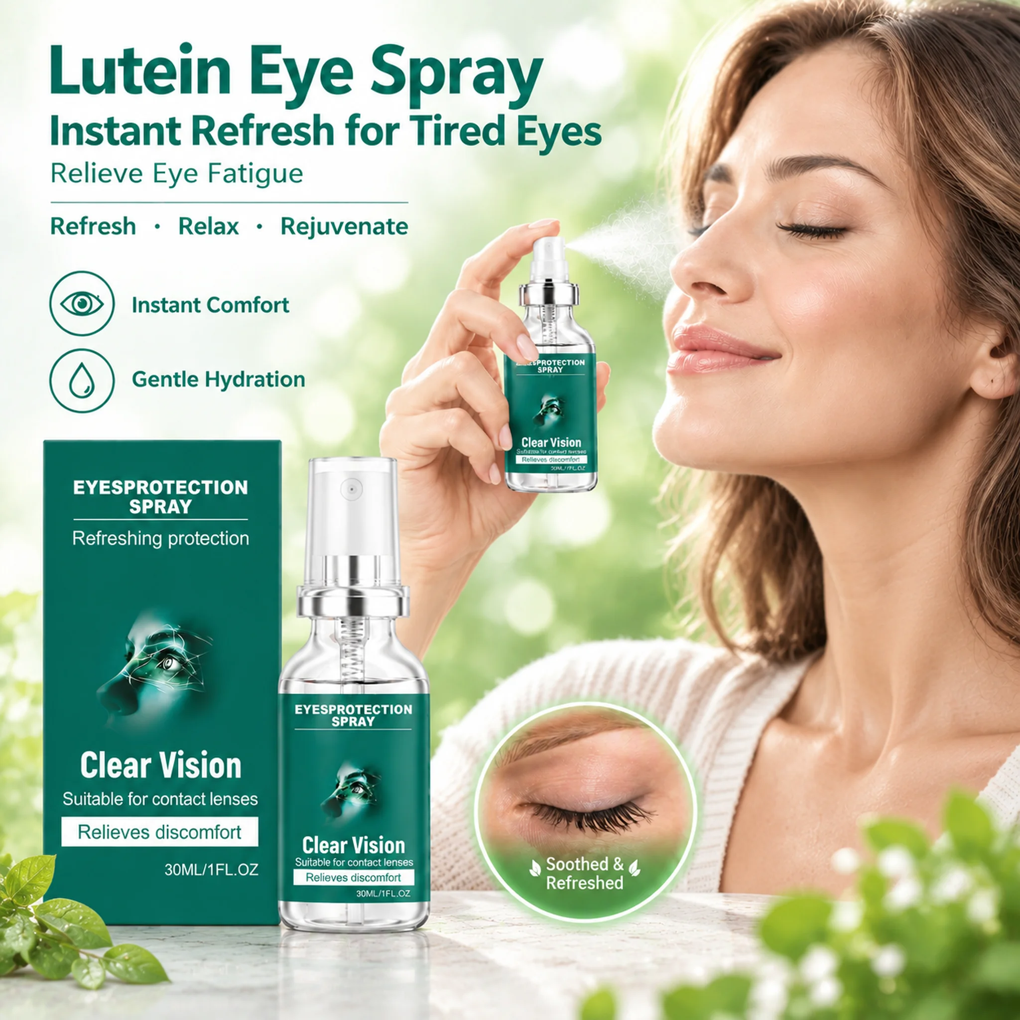 Lutein Eye Care Spray,Gentle Eyelid Cleanser,Natural Plants Formula Soothe Tired Eyes Suitable For Office Workers & Students Use