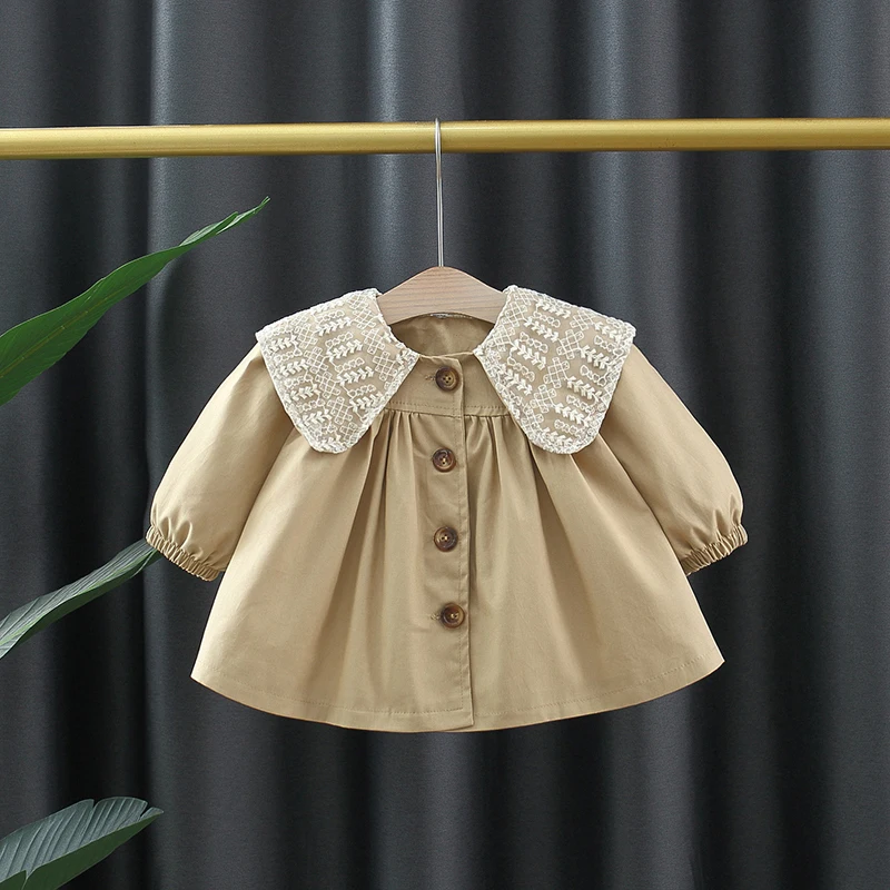 Spring Autumn Baby Girls Jacket Windbreaker Sweet Lace Bow Lapel Little Princess Coat Birthday Party Gift 0-3 Years Kids Clothes