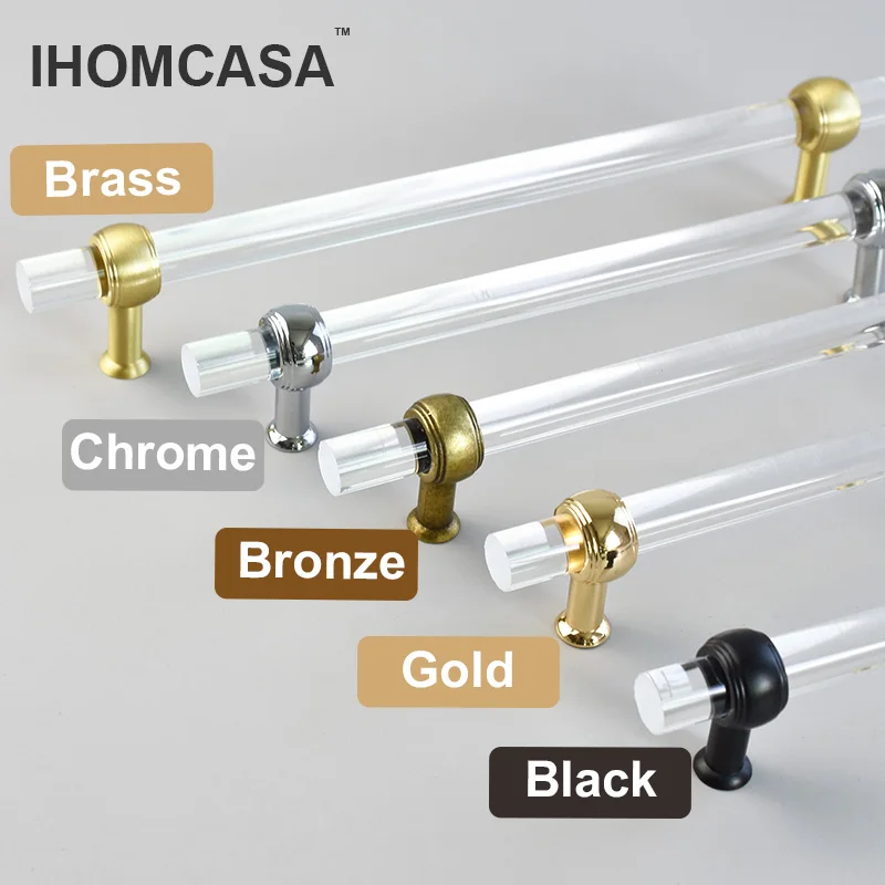 IHOMCASA Kitchen Furniture Handles Wardrobe Bathroom Dresser Drawer Cabinet Pulls Gold/Black Cupboard Door Knobs Crystal Acrylic