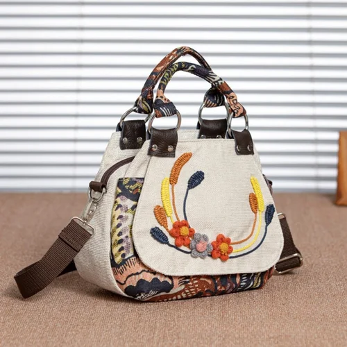 Imagen 2 del producto Bolso de mano Vintage de lona para mujer de mediana edad, cartera literaria, estilo étnico, 2024