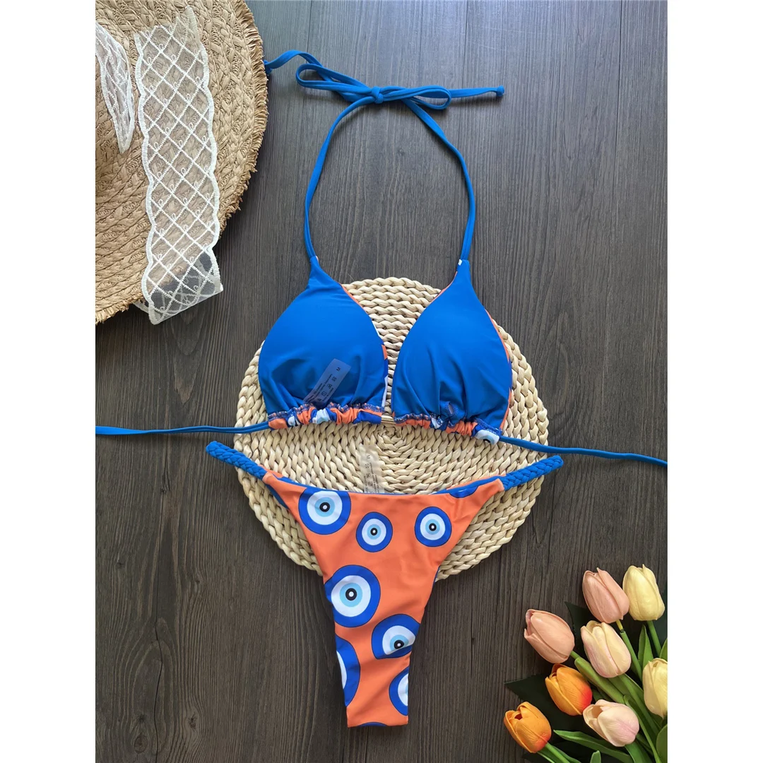 Leopard-Print-Bikini mit Neckholder und Scrunch-Design, Damen-Badeanzug, zweiteiliges Bikini-Set, Badebekleidung, Badeanzug, Modell V6065. – Detail 12