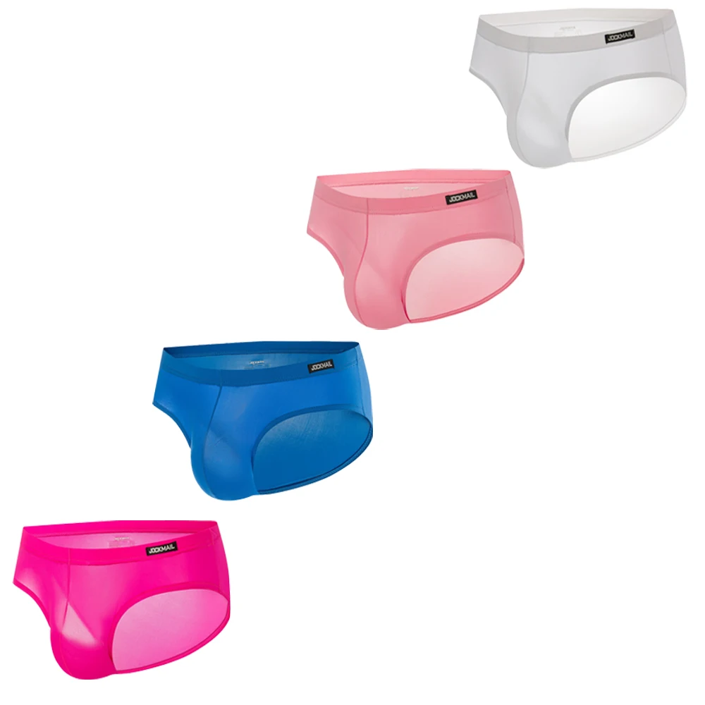 

Jockmail Mens Underwear with Large Pockets and Protruding Briefs Ice Silk Semi Transparent Sissy Panties Smooth Sexy Lingerie