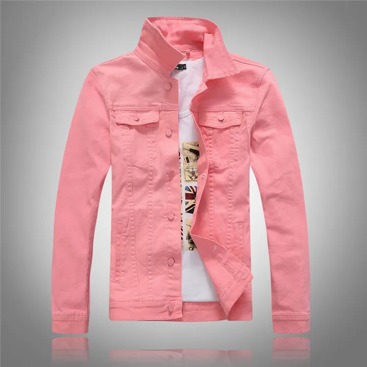 

2024 Men's Autumn New Denim Jacket Youth Slim Long-Sleeved Pink Denim Jacket