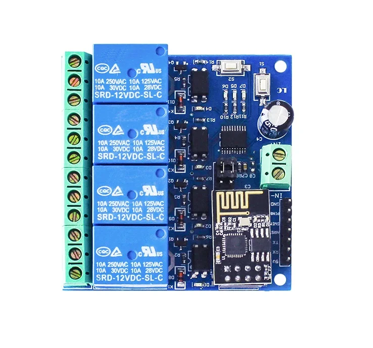 Placa de relé de 4 canales para hogar inteligente, módulo WIFI de ESP-01 para muebles, DC 12V, ESP8266