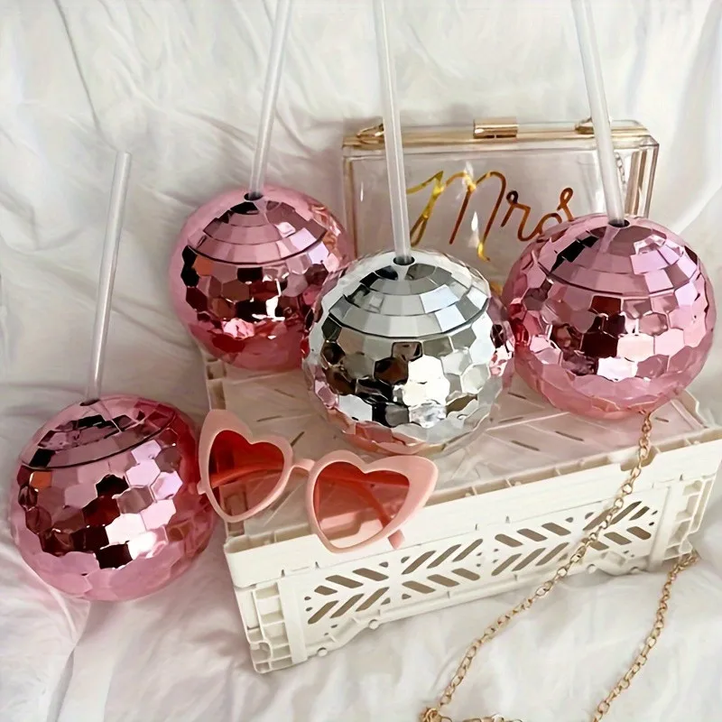 Glitter Ball Plastic Cup, Silver Gold Yellow Rainbow Electroplated Disco Cup for Graduation Birthday Bachelorette Party Supplies