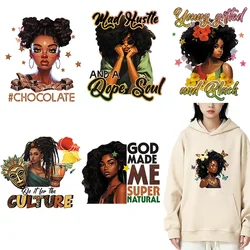 Black Queen African Girl DTF Thermo Sticker decalcomanie trasferimento di calore sui vestiti Iron On Patch per felpe stampa stampa