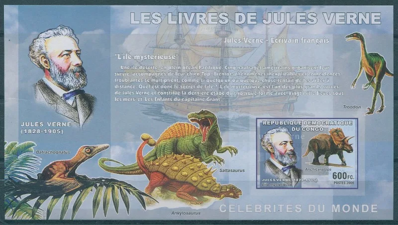 Congo, 2006,  Dinosaurs, Ships, Verne, Toothless, Real Original Post Stamps, MNH