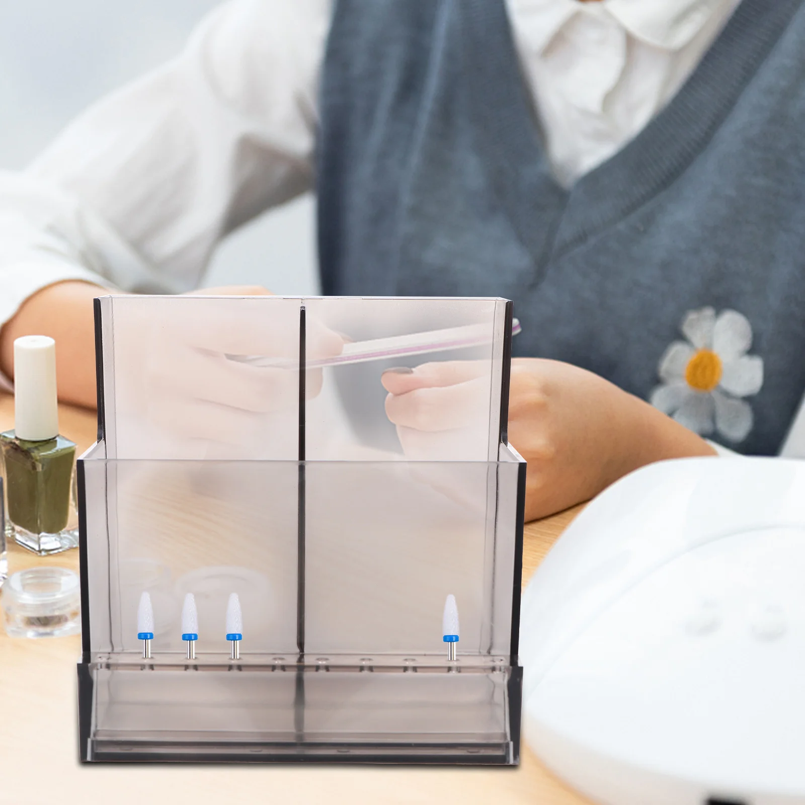 1 Stück Nagelschleif-Aufbewahrungsbox Professioneller Maniküre-Polierer Organizer-Ständer für Salon Zuhause DIY Nagelkunst Übungswerkzeuge
