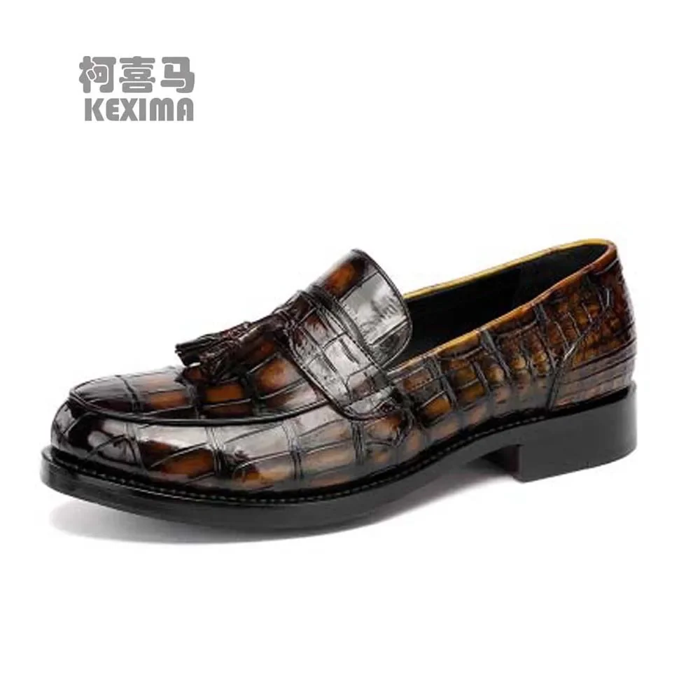 

hulangzhishi new arrival men dress shoes male crocodile leather shoes brush color shoes