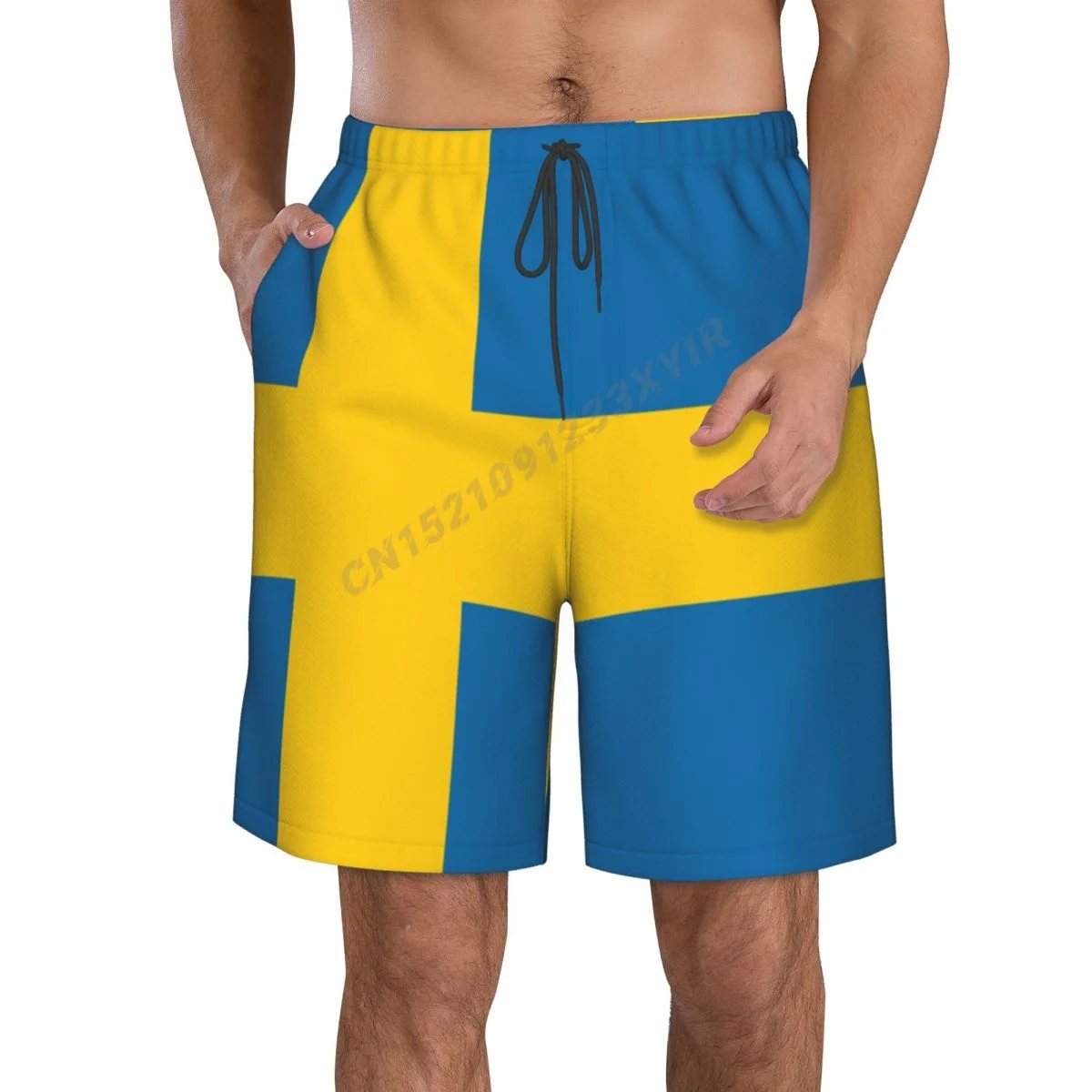 Pantalones cortos de playa con bandera de Suecia para hombre, ropa de baño de poliéster, M-2XL surf, para correr, Verano