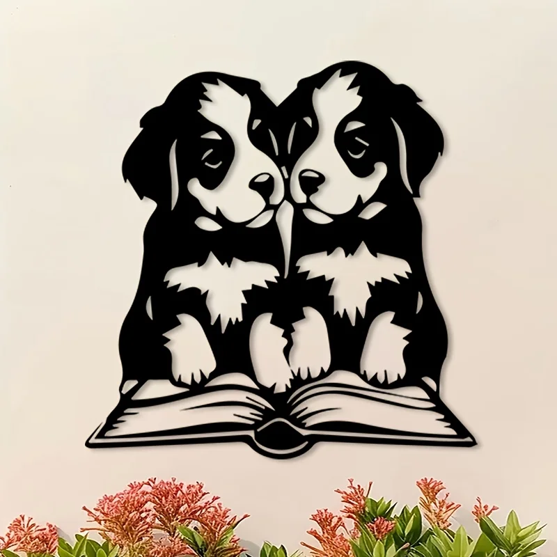CIFBUY Bernese Puppy Iron Wall Art Metal Hanging Signage Plaque Sculpture Cute Sitting Dog Indoor Outdoor Home Decor Ornament