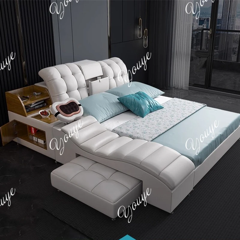 Luxury King Size Smart Massage Bed - Modern Wood Frame
