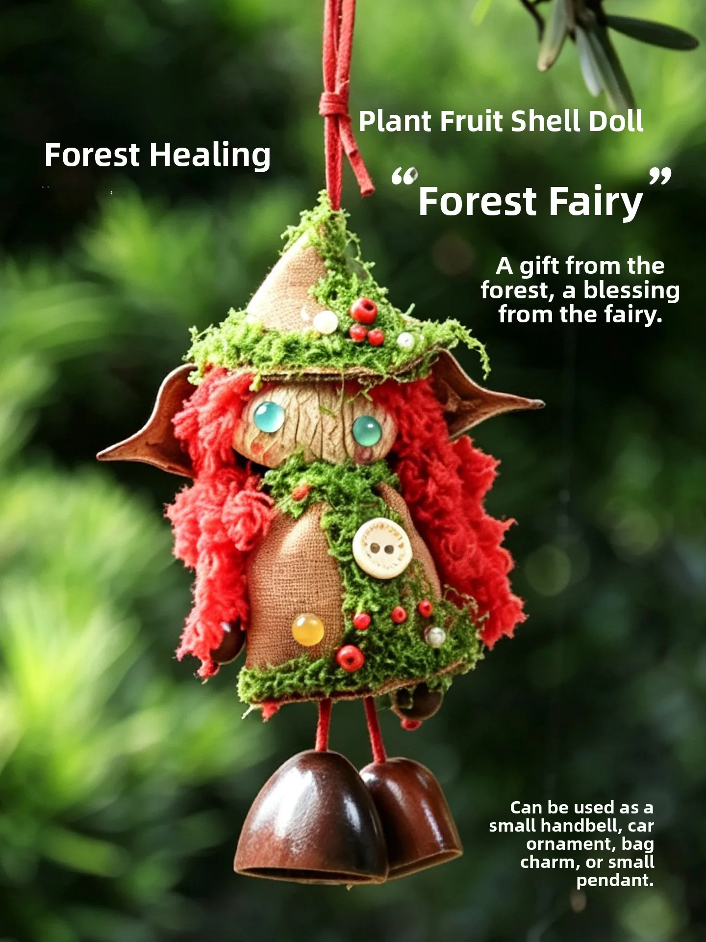 Mensuo Plant Healer Handmade Doll Bell Bag Pendant Cute Elf Healing Wind Chime Car Ornament Gift