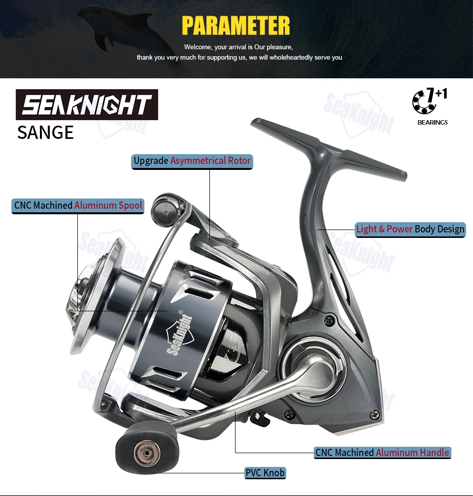 SeaKnight Brand SANGE Angelrollen 5.2:1/4.9:1 Übersetzungsverhältnis 8BB 4-13KG Bremskraft Ultraleichter Körper Spinnrolle zum Angeln – Detail 1