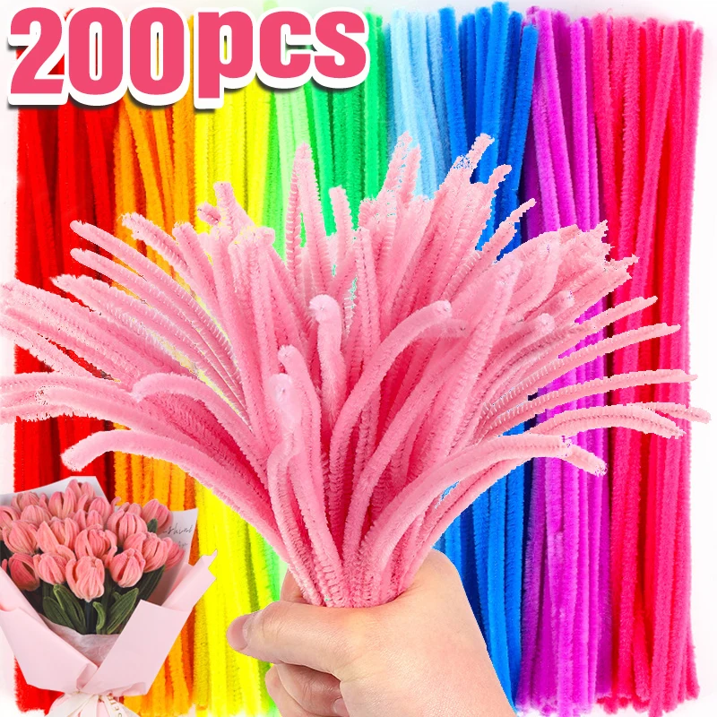 200/100pcs Chenille Stems Stick Kids DIY Creative Chenille Stem Pipe Toys Cleaners Kids Handmade Colors Plush DIY Craft Supplies