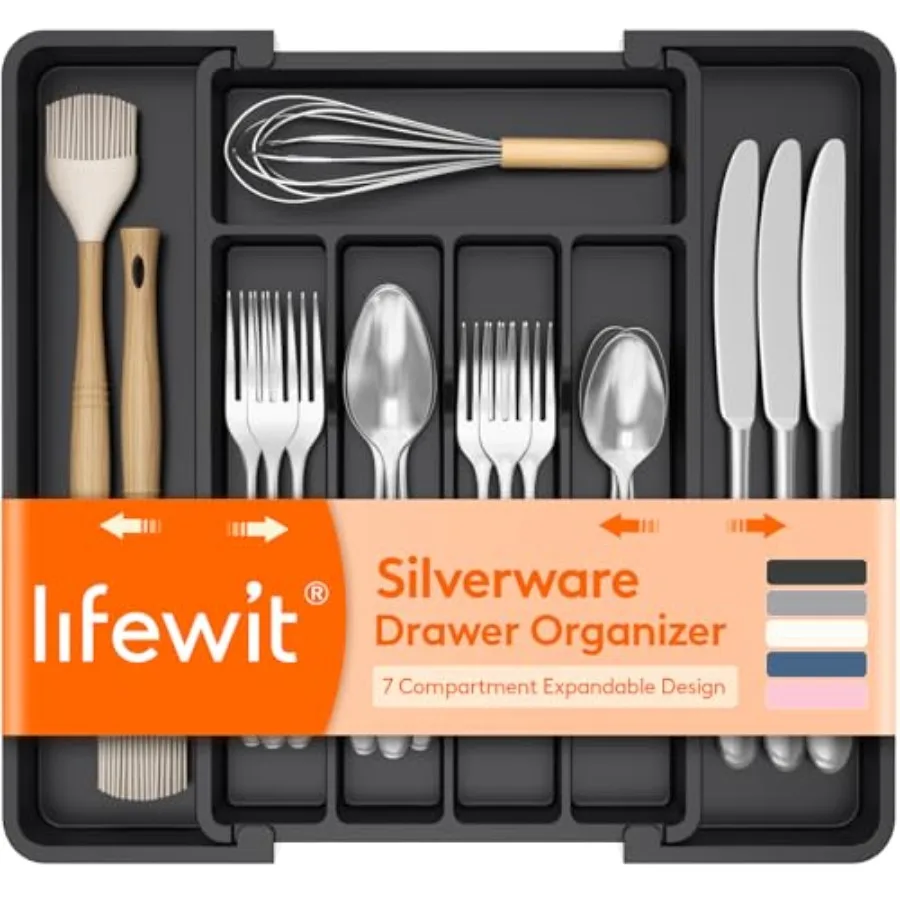 Organizador de Cubiertos Expandible, Bandeja de Plástico para Utensilios de Cocina, Porta Cubiertos sin BPA, Almacenamiento que Ahorra Espacio