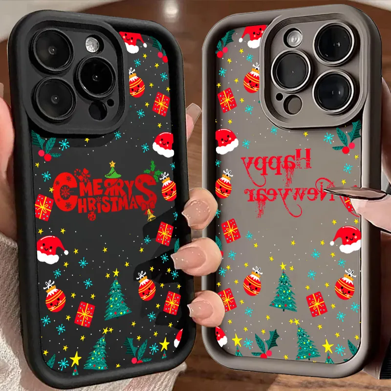 

Merry Christmas Happy New Year Silicone Case For iPhone 17 11 15 16 13 Pro Max 14 Plus 12 17Pro 16E 17AIR Shockproof Phone Cover