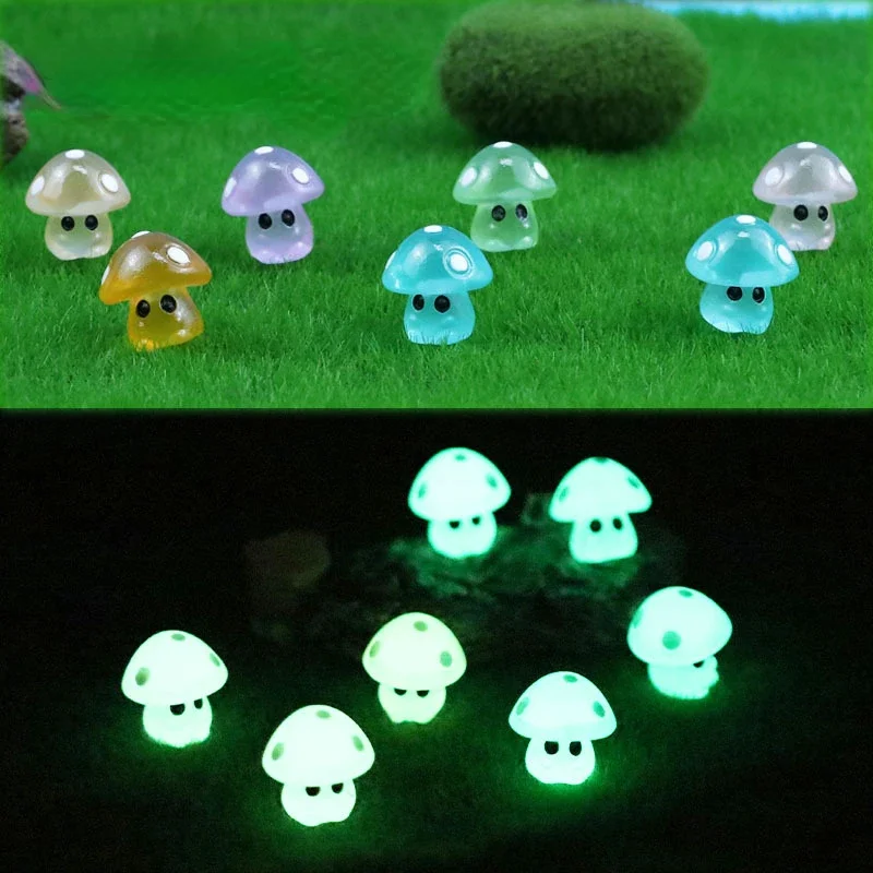 Colorful Glowing Tiny Mushrooms Mini Figurines Miniature Mushroom Statue Decor For Glowing In The Dark Fairy Garden Ornament