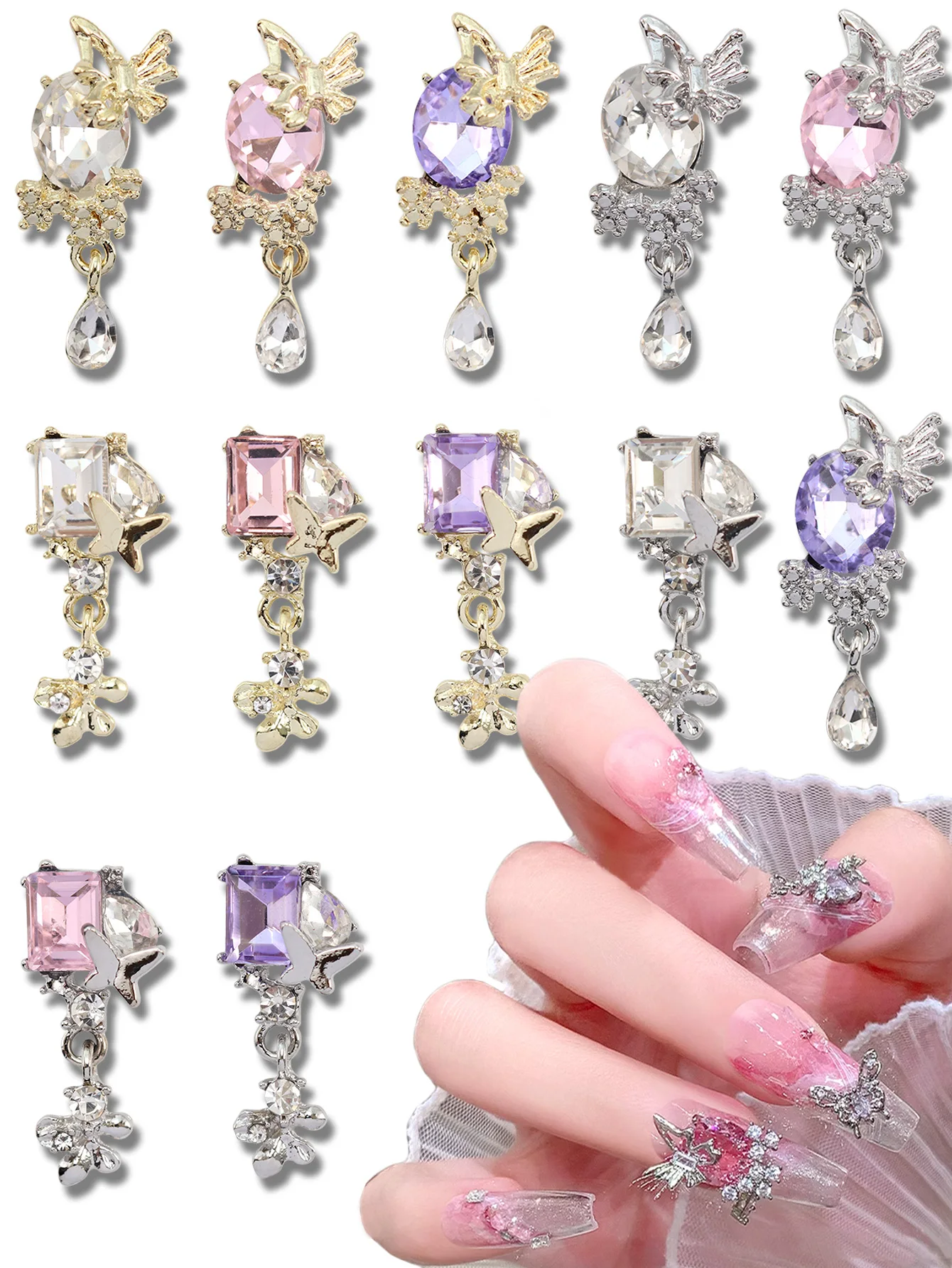 10pcs Nail Art Nail Charm Nail Accessories Luxury Flower tassel Pendant Shining Nail Gem DIY Nail Shop, Nail Technician
