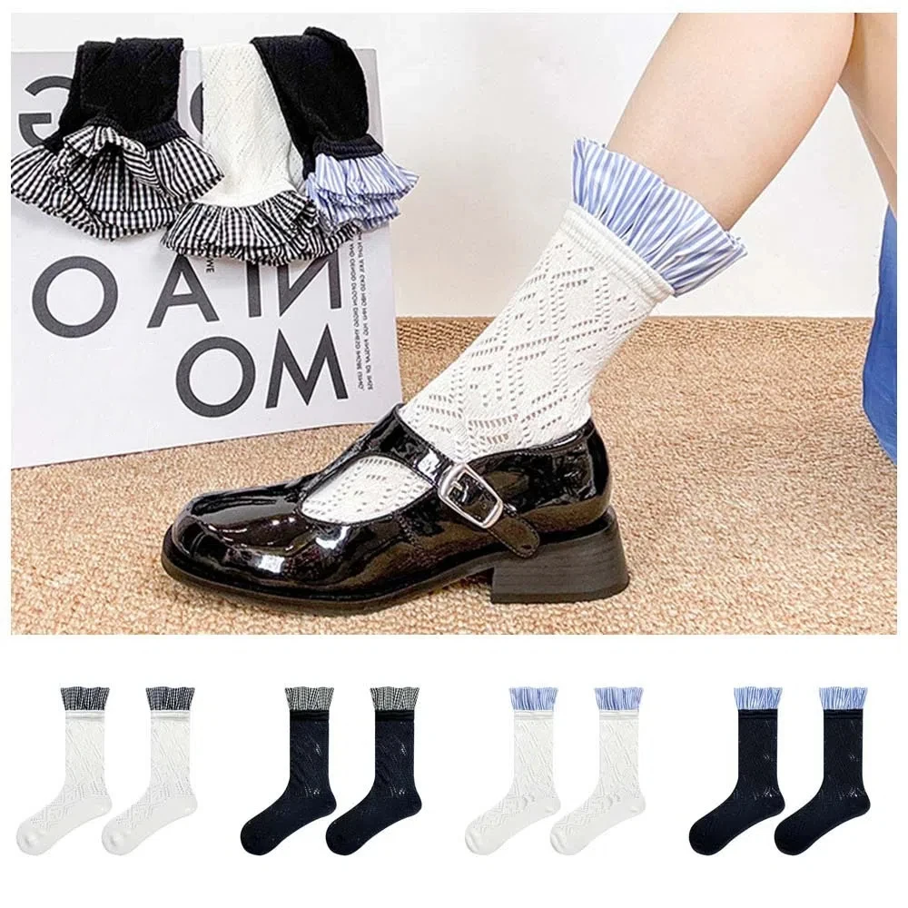 

Casual Thin Ruffle Socks Mesh Sweat-absorbing Women Hosiery Jacquard Ballet Style Short Sock Women
