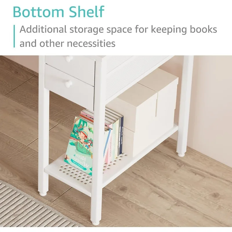 White Small Desk with Drawers - 40 Inch Computer Desk for Small Space Home Office, Modern Simple Study Writing Table PC Desks