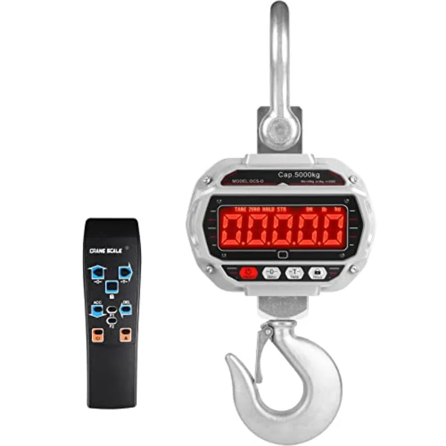 

Industrial crane scale for heavy-duty lifting applications, steel construction, black finish, 5000kg/11000lbs capacity with pre