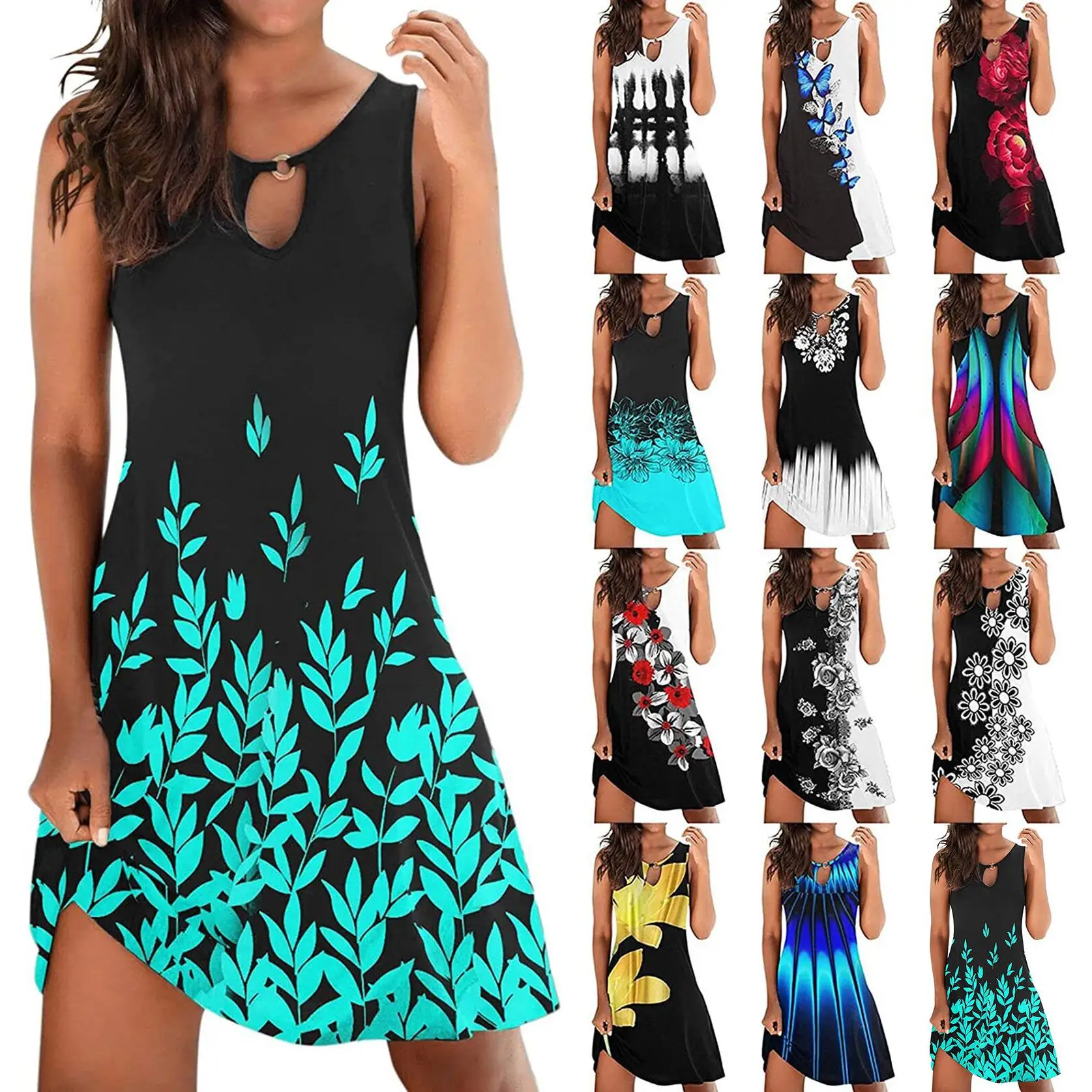 

Черная юбка-трапеция с принтом, средней посадкой и плоским подолом, без бренда, зарегистрированная торговая марка