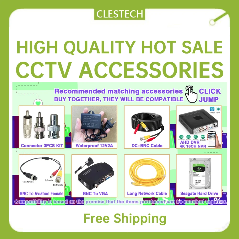 

CCTV Accessories-12V2A Power AHD DVR NVR 2TB Hard Drive Network DC+BNC 2in1 Cable,VGA Airline Video Converter&Connectors Kit