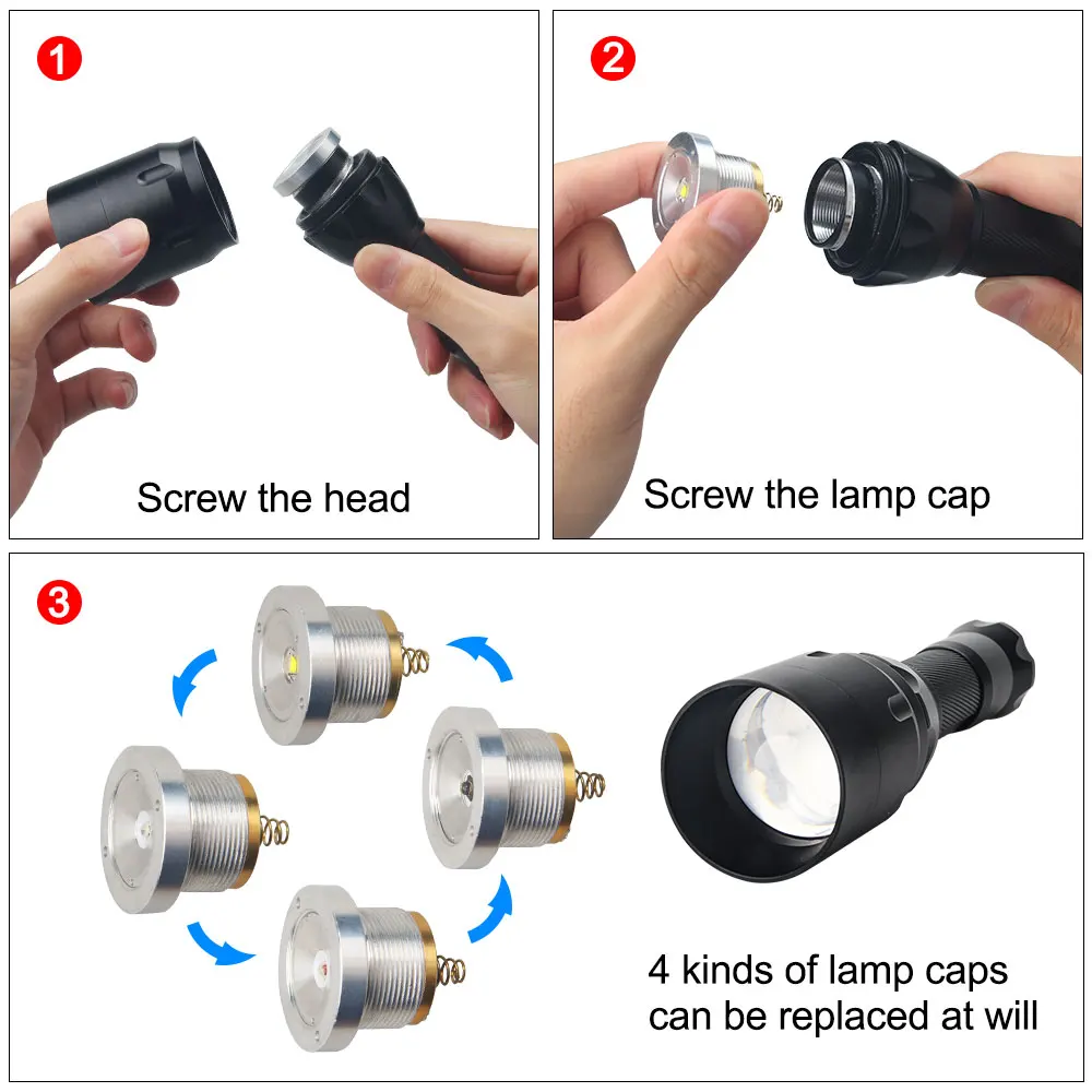 Imagem -03 - Zoomable Led Hunting Lanterna Tático 1-mode Torch Suporte da Lâmpada Intercambiáveis Branco Vermelho Verde ir 850nm Profissional