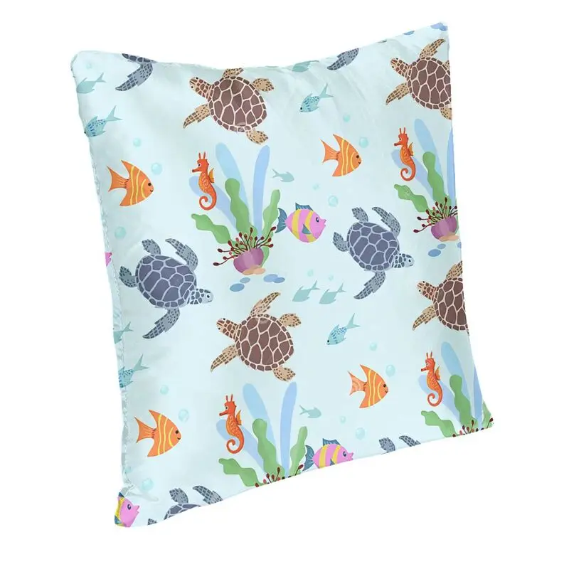 Ocean World Turtles Fish Seahorse Cushion Cover Sofa Home Decorative Marine Life Square Throw Pillow Cover 40x40cm