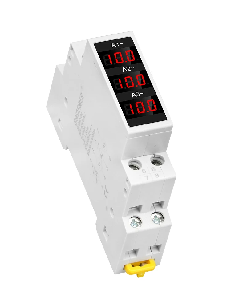 Din Rail Mount Three Phase Ampere Meter AC 80-500V 100A Mini Modular Ammeter Gauge Indicator LED Digital Display Detector